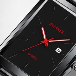 Rectangle face simple mens blk/red quartz watch